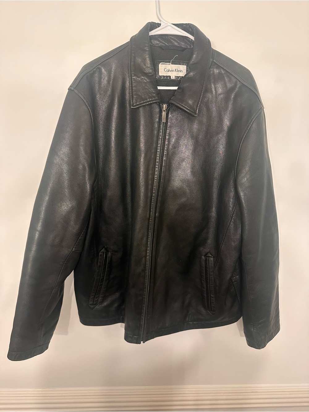 Calvin Klein Black Leather Jacket Men’s XL Full Zip